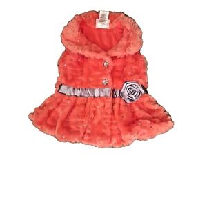 Gorgeous LITTLE LASS Pink Gray ROSE Baby Girl FUR Sequin Outwear Dress